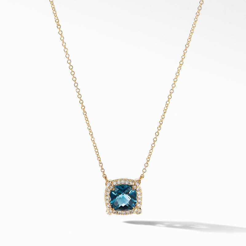 David Yurman Chatelaine Pave Bezel Pendant Necklace in 18K Yellow Gold with Hampton Blue Topaz