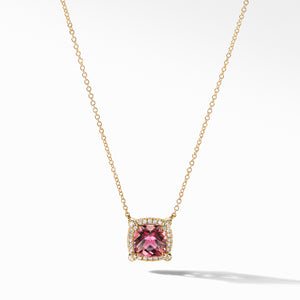 David Yurman Chatelaine Pave Bezel Pendant Necklace in 18K Yellow Gold with Pink Tourmaline