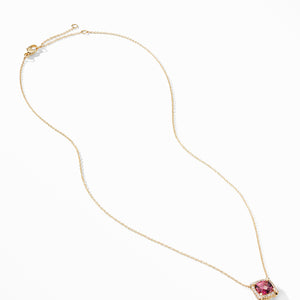 David Yurman Chatelaine Pave Bezel Pendant Necklace in 18K Yellow Gold with Pink Tourmaline