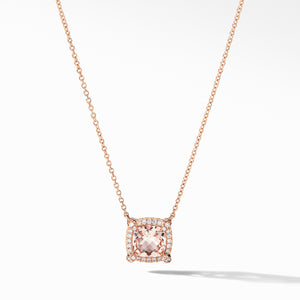 David Yurman Chatelaine Pave Bezel Pendant Necklace in 18K Rose Gold with Morganite