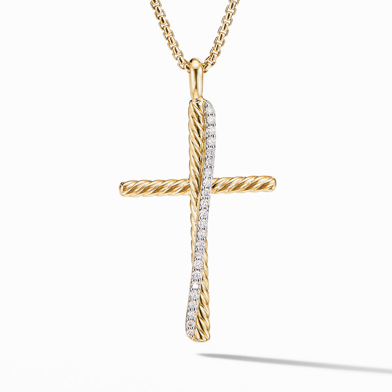 David Yurman Crossover XL Cross Necklace in 18K Yellow Gold with Diamonds