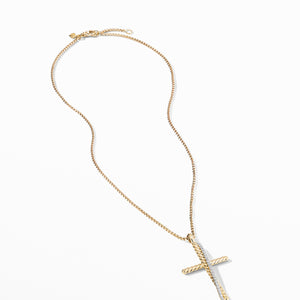David Yurman Crossover XL Cross Necklace in 18K Yellow Gold with Diamonds