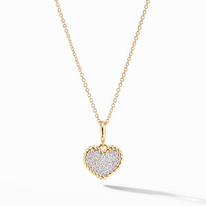 David Yurman Cable Collectibles Pave Heart Charm Necklace in 18K Yellow Gold