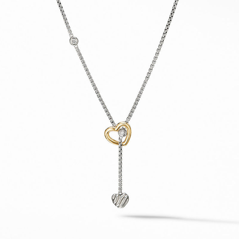 David Yurman Cable Collectibles Heart Y Necklace with 18K Yellow Gold and Pave Diamonds