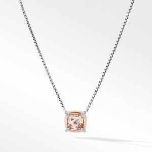 Petite Chatelaine Morganite Pendant Necklace 18K Rose Gold Bezel and Pave Diamonds