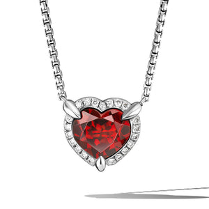 David Yurman Chatelaine 10MM Heart Necklace in Sterling Silver with Diamonds