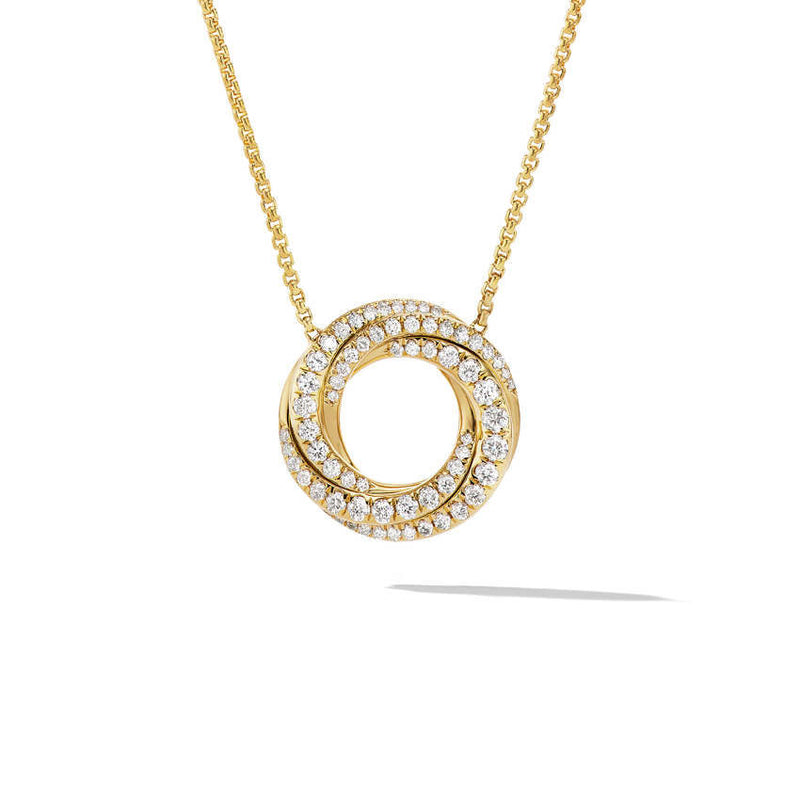 David Yurman 15.5MM Pave Crossover Pendant Necklace in 18K Yellow Gold with Diamonds