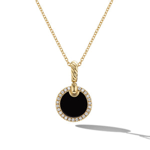 David Yurman Petite DY Elements Pendant Necklace in 18K Yellow Gold with Black Onyx and Pavé Diamonds