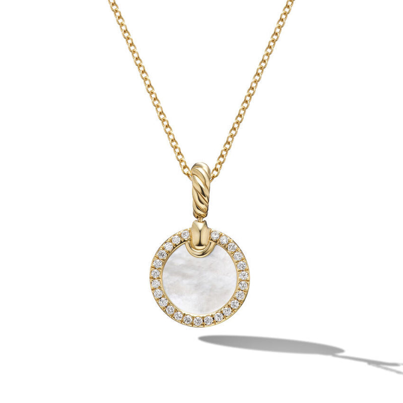 David Yurman Petite DY Elements Pendant Necklace in 18K Yellow Gold with Mother of Pearl and Pave Diamonds