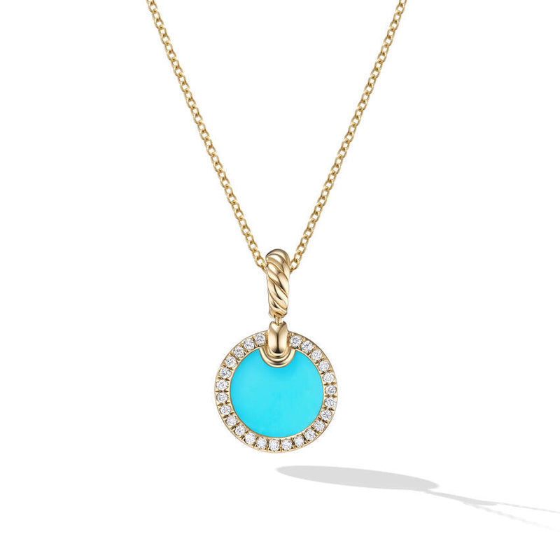 David Yurman Petite DY Elements Pendant Necklace in 18K Yellow Gold with Turquoise and Pave Diamonds