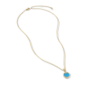 David Yurman Petite DY Elements Pendant Necklace in 18K Yellow Gold with Turquoise and Pave Diamonds