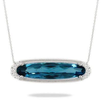 Doves 18K White Gold Diamond Necklace with London Blue Topaz