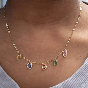 Page Sargisson 18k Gold Five Stone Rainbow Sapphire and Tsavorite Necklace