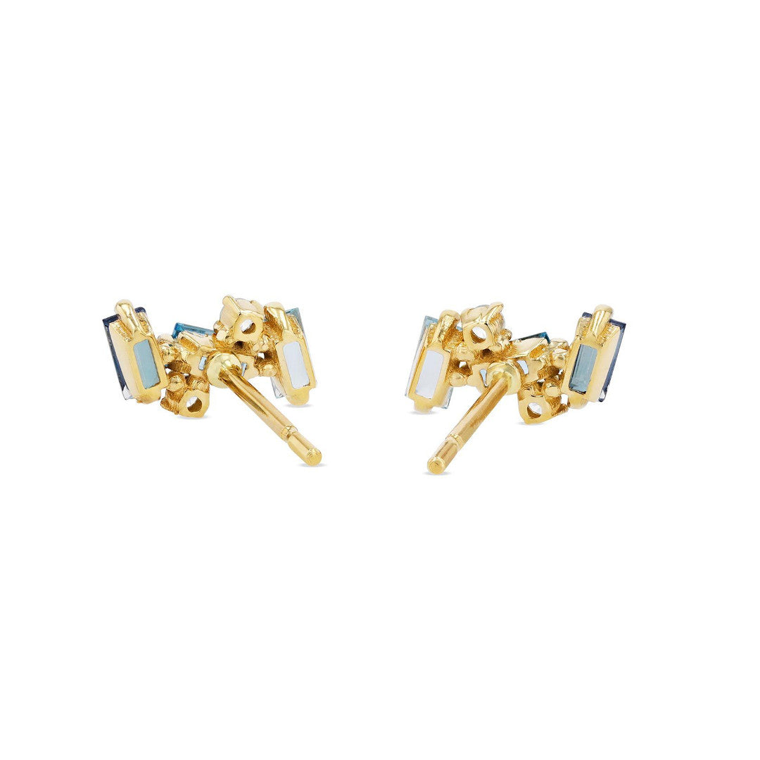 14K Baguette Diamond Mixed Shape Stud Earrings