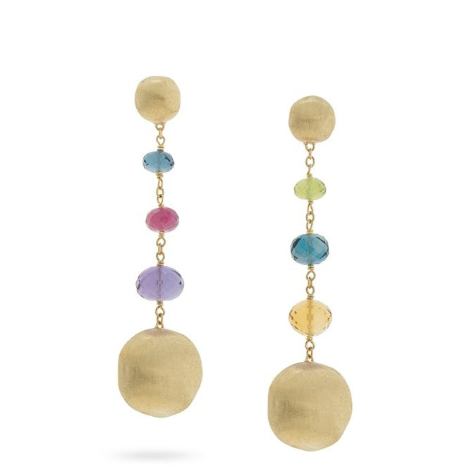 Marco Bicego 18K Yellow Gold Africa Drop Earrings with Deep Multi-Colored Stones  OB1625 MIX02 Y