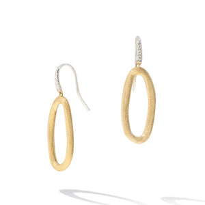 Marco Bicego Jaipur Link Collection 18K Yellow & White Gold Oval Link Diamond Hook Earrings
