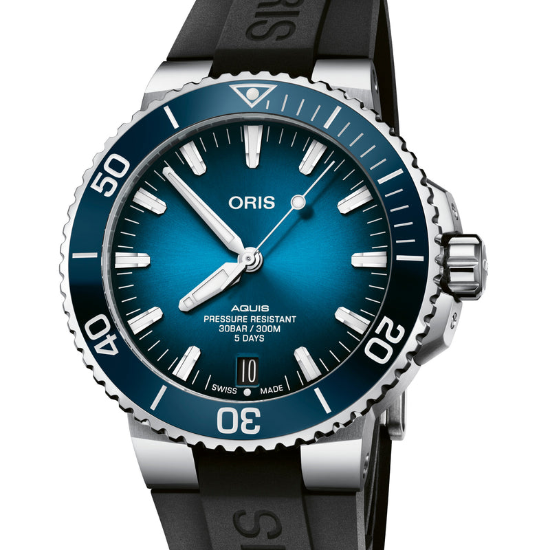 Oris Aquis Date Calibre 400 Blue Dial Black Rubber Watch 01 400 7763 4135-07 4 24 74EB