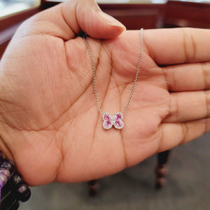 18k White Gold Pink Sapphire and Diamond Butterfly Necklace