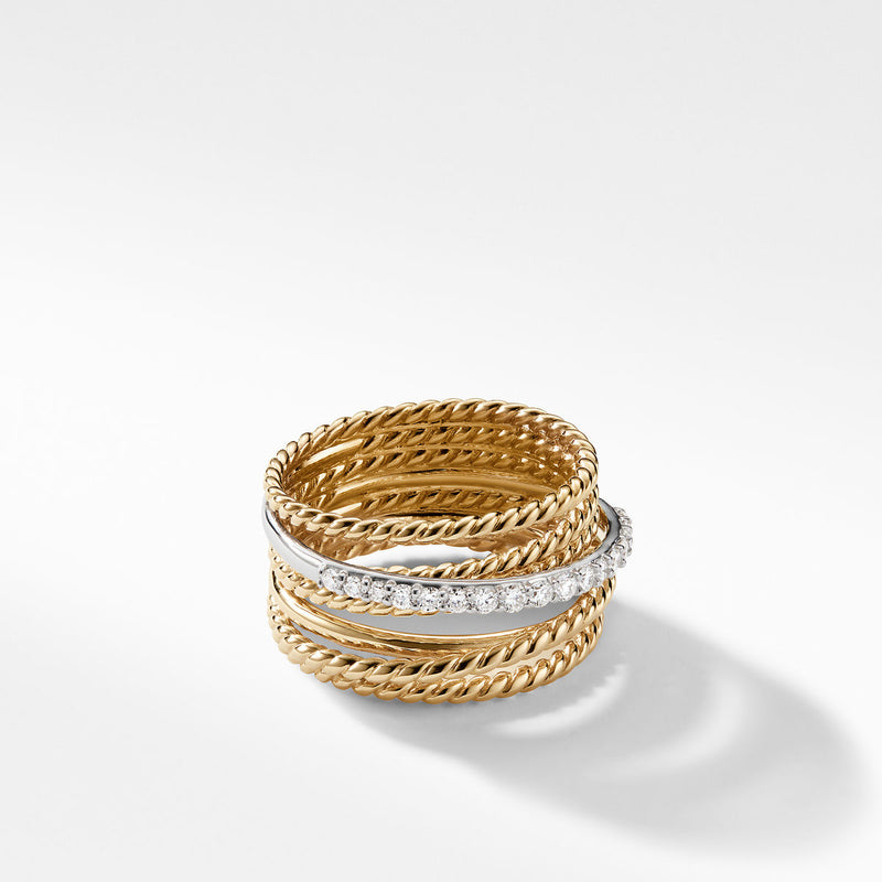 The Crossover Collection Wide Ring with Diamonds in 18K Gold