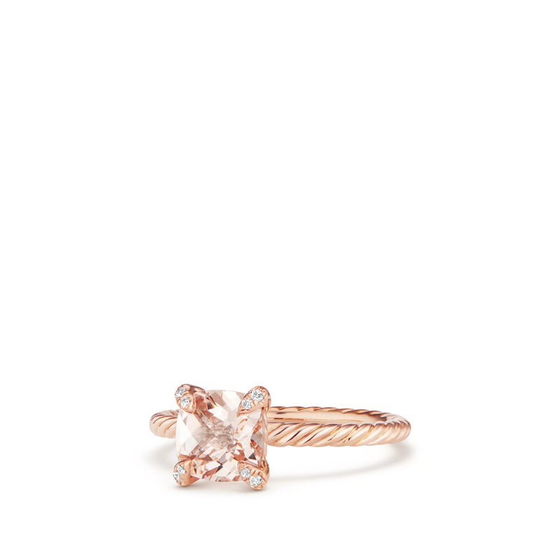 David Yurman Chatelaine Ring with Morganite and Diamonds in 18K Rose Gold 10mm