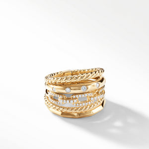 David Yurman Stax Wide Ring with Diamonds in 18K Gold, 15mm