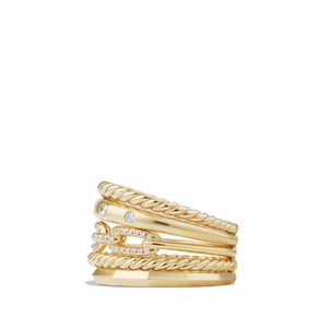 David Yurman Stax Wide Ring with Diamonds in 18K Gold, 15mm