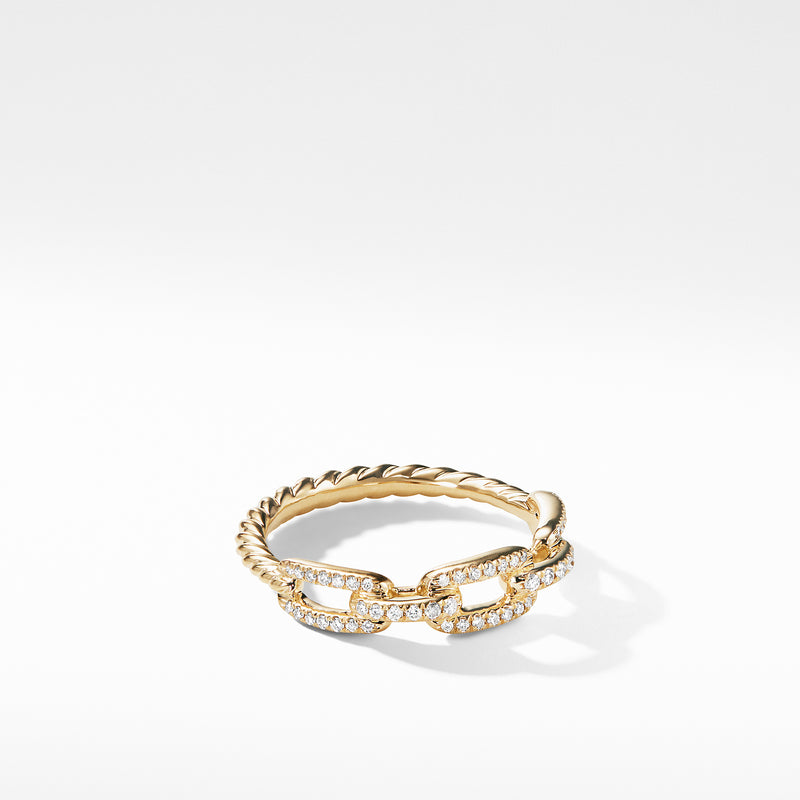 David Yurman Stax Single Row Pave Chain Link Ring with Diamonds in 18K Gold, 4.5mm