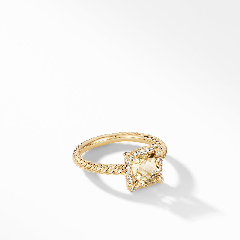 David Yurman Chatelaine Ring Pave Diamond Bezel  in 18K Yellow Gold with Champagne Citrine