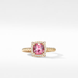 David Yurman Chatelaine Pave Bezel Ring in 18K Yellow Gold with Pink Tourmaline
