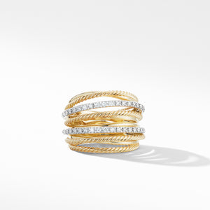 David Yurman Crossover Wide Ring in 18K Yellow Gold with Diamonds