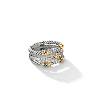David Yurman Petite Helena Three Row Ring with 18K Yellow Gold and Diamonds