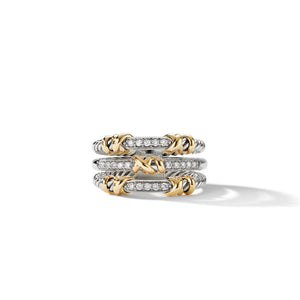 David Yurman Petite Helena Three Row Ring with 18K Yellow Gold and Diamonds