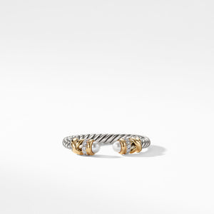 David Yurman Petite Helena Open Ring with Pearls, 18K Yellow Gold and Diamonds