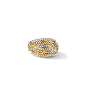 DY Origami Ring in 18K Yellow Gold with Pave Diamond Rails