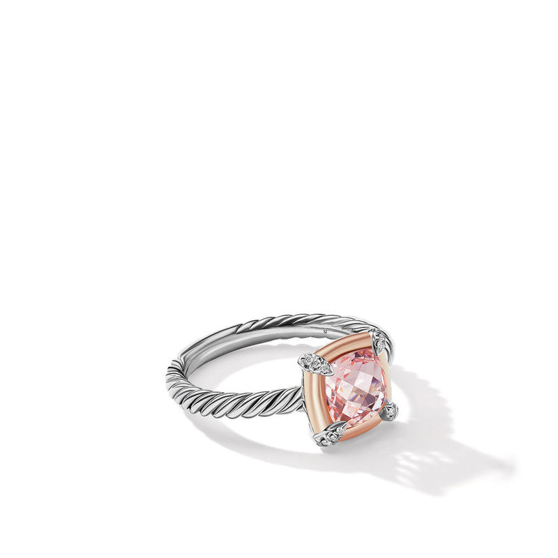 Petite Chatelaine Ring with Morganite, 18K Rose Gold Bezel and Pave Diamonds