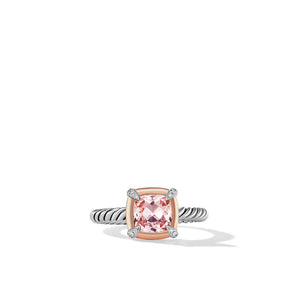 Petite Chatelaine Ring with Morganite, 18K Rose Gold Bezel and Pave Diamonds