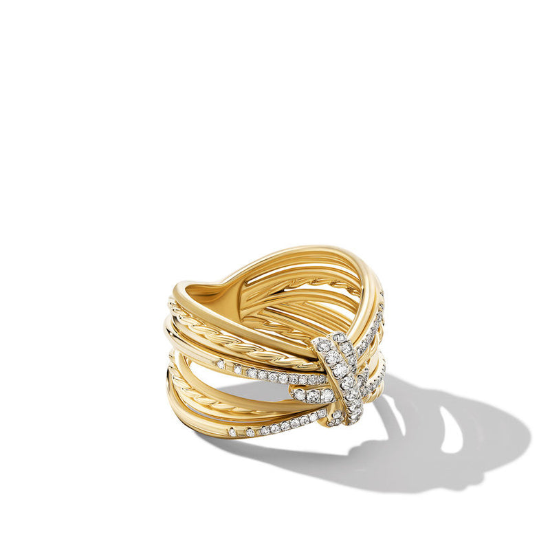 David Yurman Angelika Maltese Ring in 18K Yellow Gold with Pave Diamonds