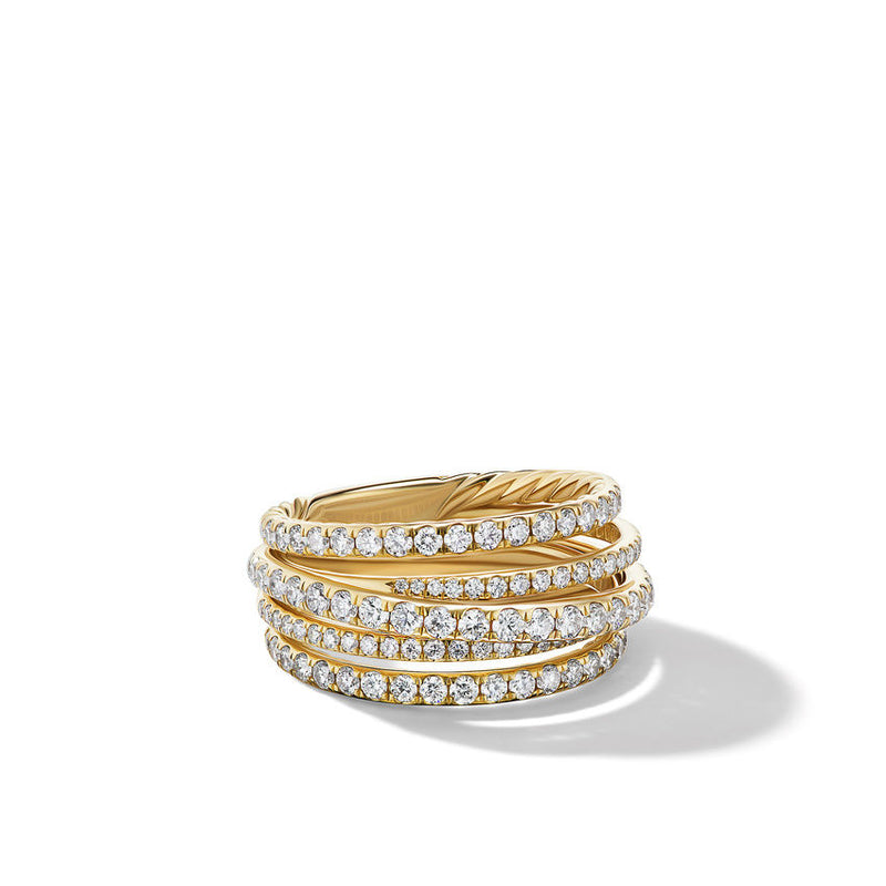David Yurman 11MM Pave Crossover Ring in 18K Yellow Gold with Diamonds