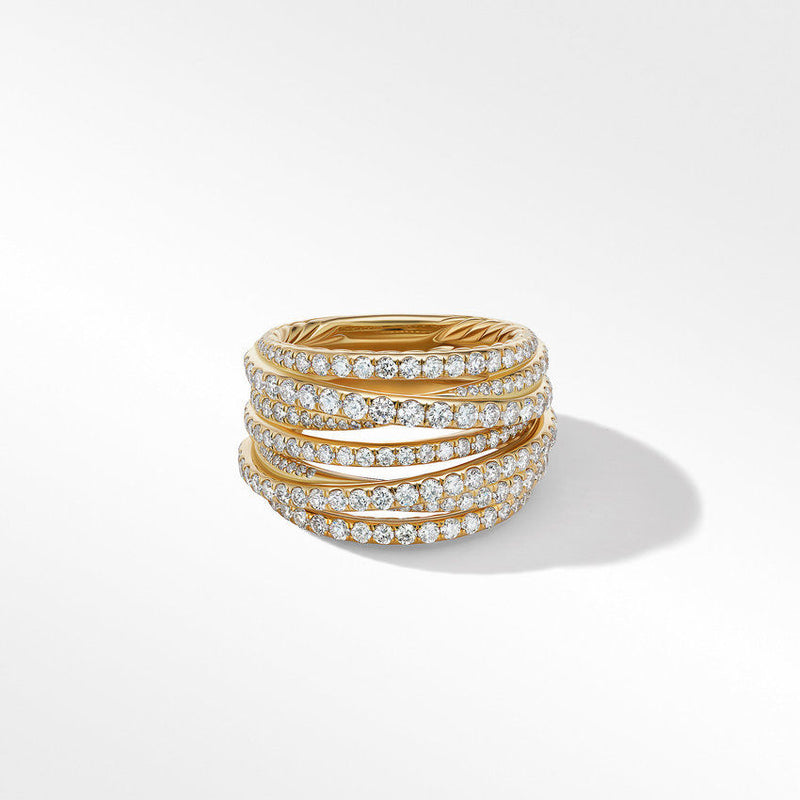 David Yurman 16MM Pave Crossover Ring in 18K Yellow Gold with Diamonds