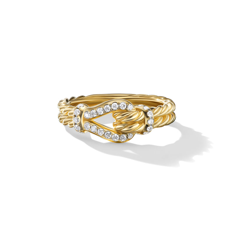 David Yurman Throughbred Loop Ring in 18k Yellow Gold with Pave Diamonds 4MM