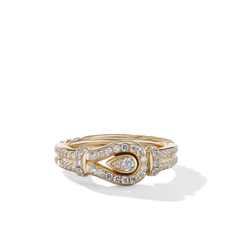 David Yurman Throughbred Loop Ring in 18K Yellow Gold with Full Pave Diamonds