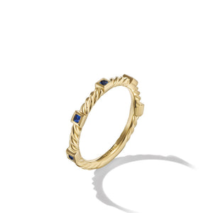 David Yurman Cable Collectibles Stack Ring in 18K Yellow Gold with Blue Sapphires