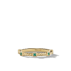 David Yurman Cable Collectibles Stack Ring in 18K Yellow Gold with Emeralds
