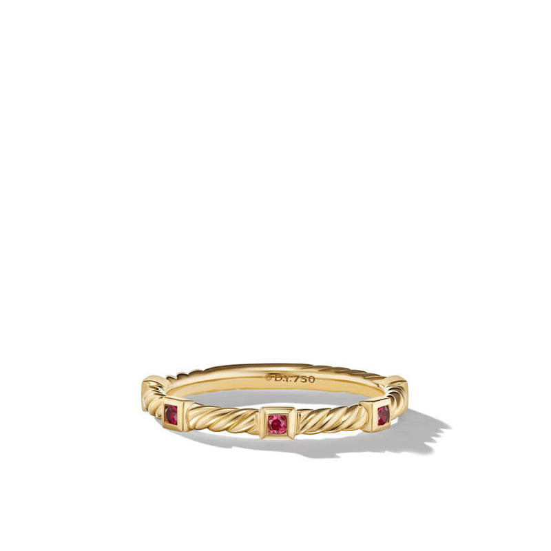 David Yurman Cable Collectibles Stack Ring in 18K Yellow Gold with Rubies