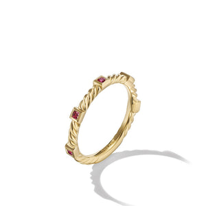 David Yurman Cable Collectibles Stack Ring in 18K Yellow Gold with Rubies