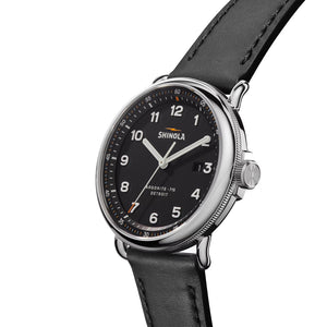 Shinola Canfield Model C56 43MM Black Dial Black Aniline Leather Watch S0120266180