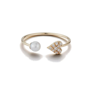 Mizuki 14k Open Ring with a Pearl and Heart SBR90D