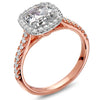 Point of Love Square Cushion Forevermark 1 Carat Diamond Halo Engagement Ring Rose Gold