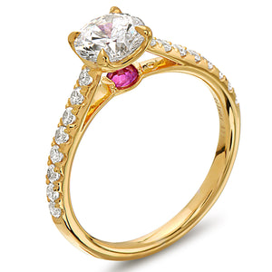 Point of Love Round Brilliant 1 Carat Diamond Shank 18K Yellow Gold Engagement Ring