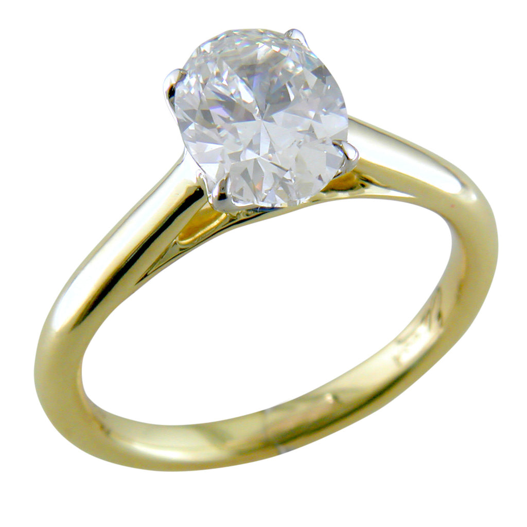 Point of Love Oval Brilliant 1.25 Carat Diamond 18K Yellow Gold Engagement Ring with Sapphire